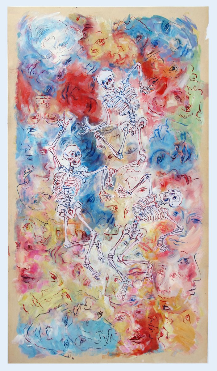 Surrealistic Portrait Drawing By John Sharp, 23 X 38, Danse Macabre14, Original Artwork