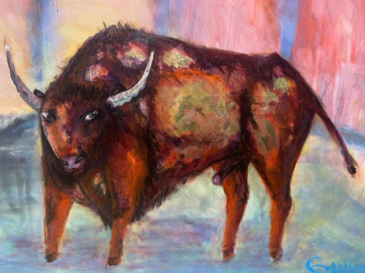 Organic Animal Oil Painting By Leo Baxiner, 39 X 28", Raton, Original Artwork