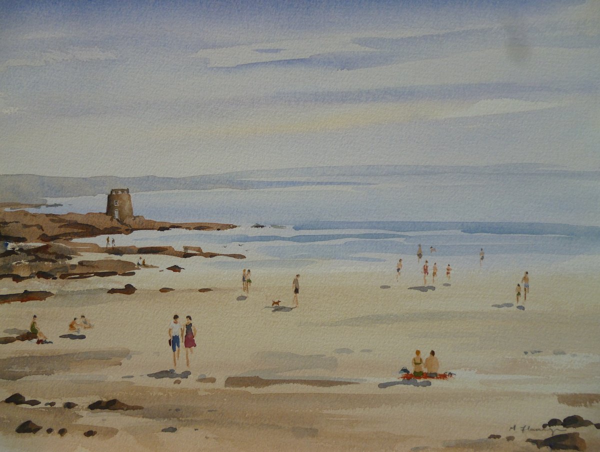 Expressive Landscape Watercolour By Maire Flanagan, 15 X 11", Summer Day At Portmarnock, Original Artwork