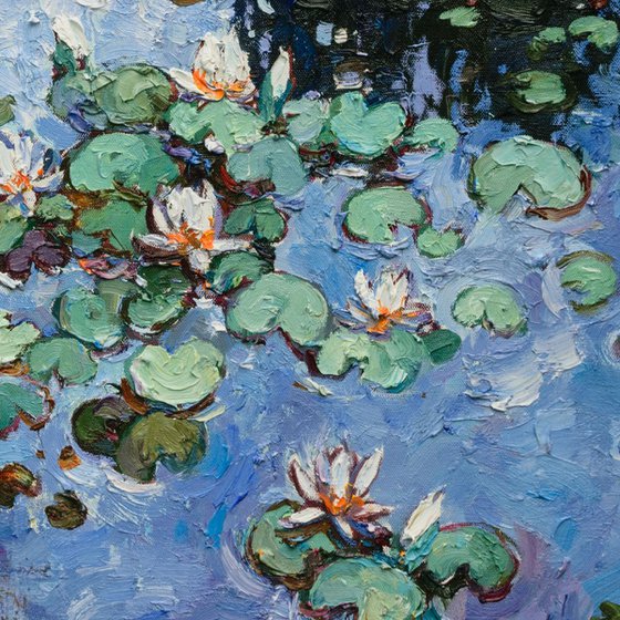 Water lilies Original Oil painting 70 x 90 cm FREE SHIPPING