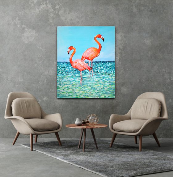 Flamingos  / 110 x 90 x 0.1 cm