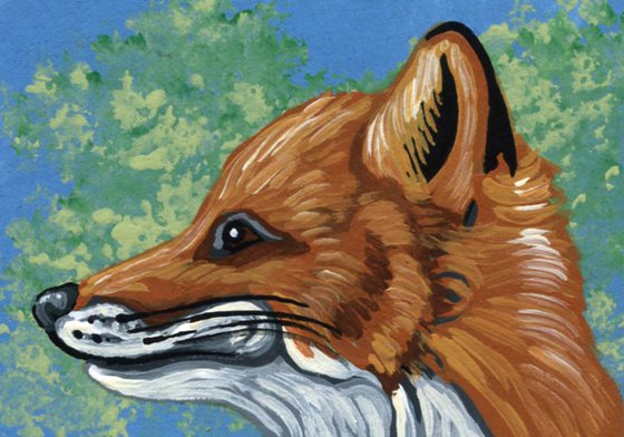 ACEO ATC Original Miniature Painting Red Fox Wildlife Art-Carla Smale