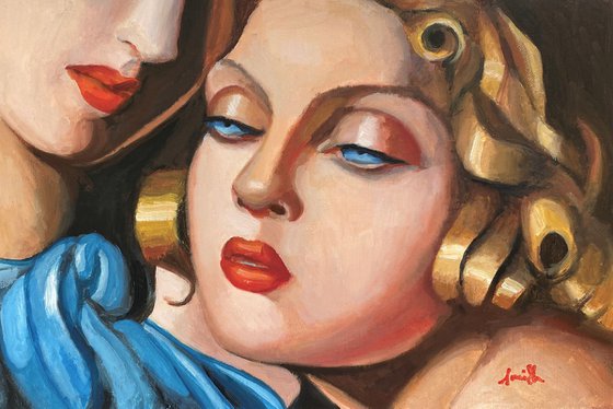 De Lempicka study of Young Girls. Contemporary oil painting.