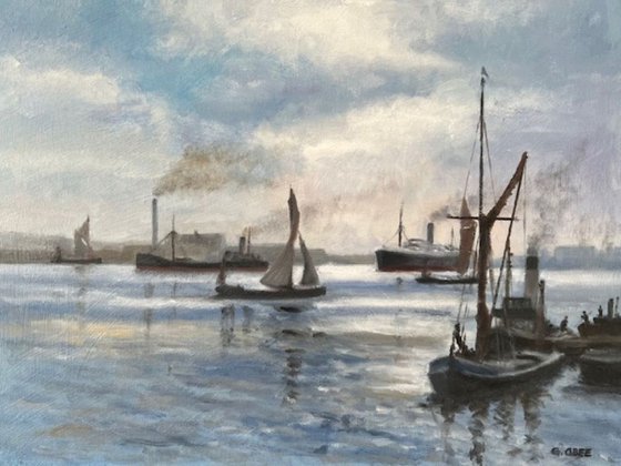 1950's Busy Shipping Scene River Thames