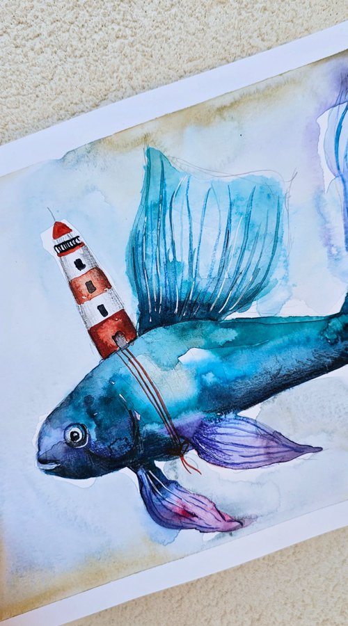 Koi Fish With Lighthouse (small) by Evgenia Smirnova