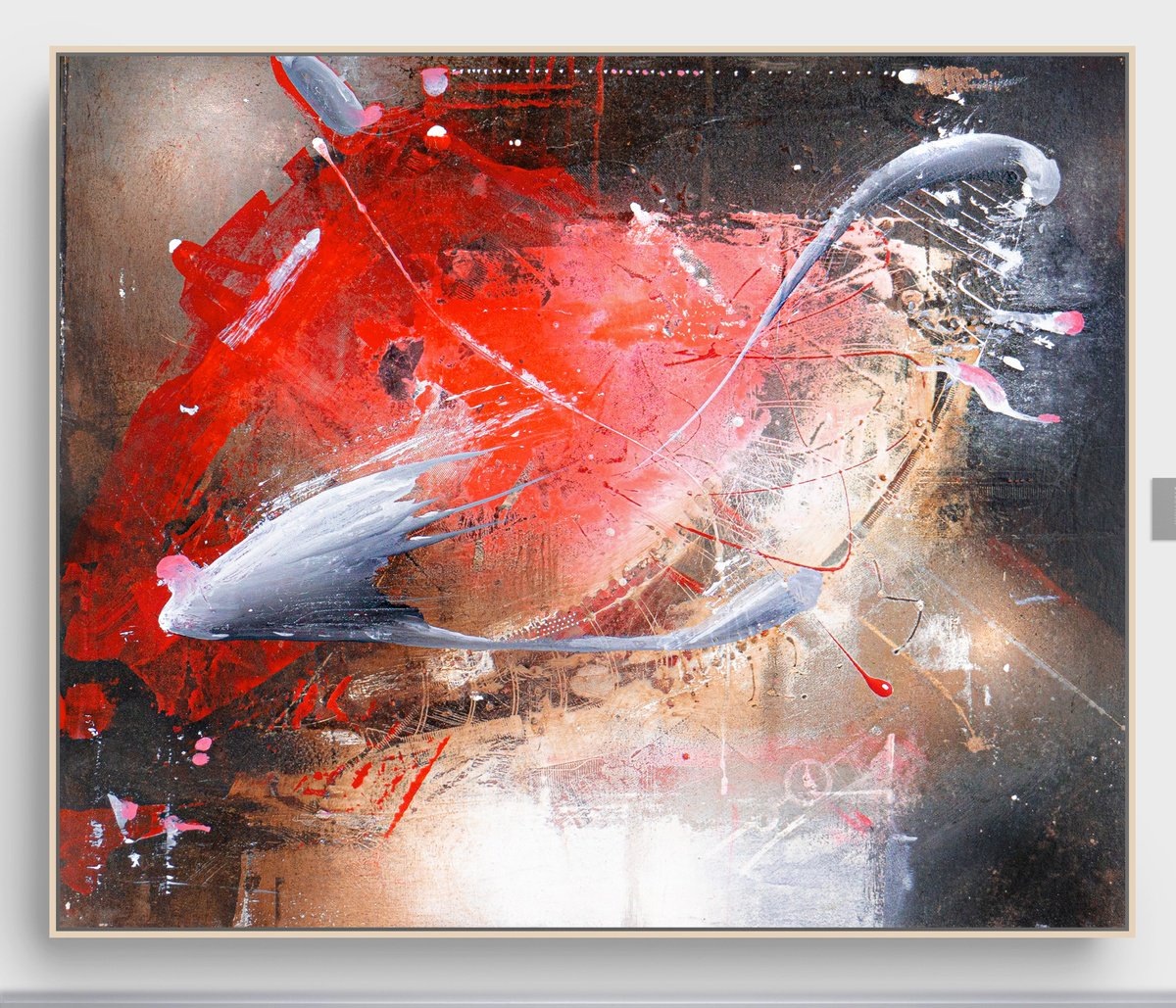 Organic Abstract Acrylic Painting By Adriano Ribeiro, 28 X 24, Odillon Red, Original Artwork