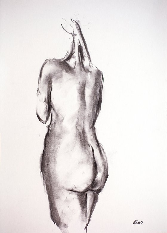 Nude in charcoal. 34. Black and white minimalistic female girl beauty body positive