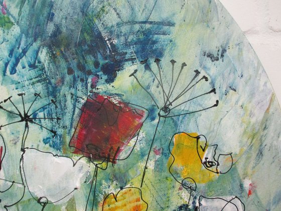 abstract spring flowers Oilpainting round canvas 31,5 inch