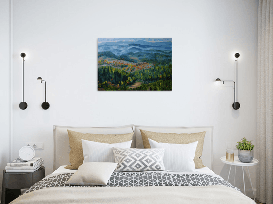 Fall mountain oil painting, Slovak mountains, Autumn forest artwork