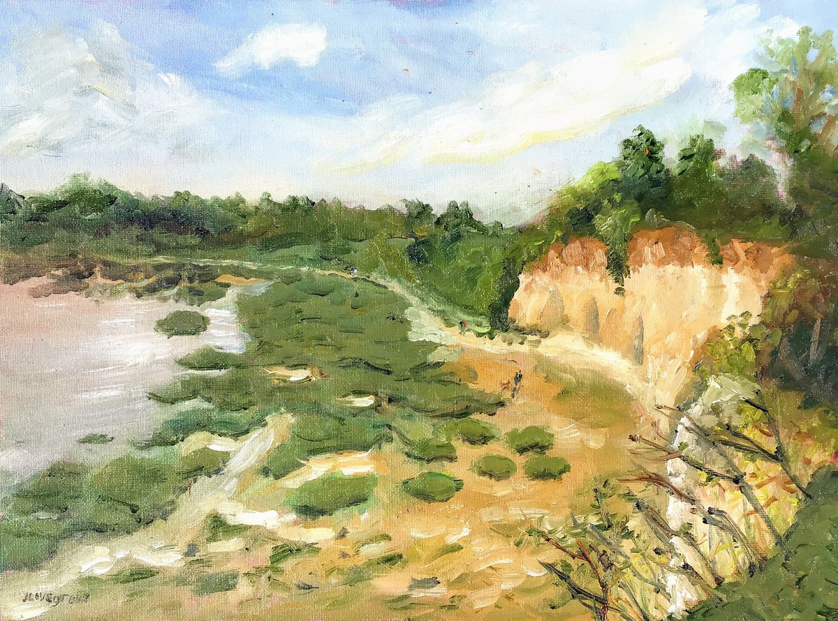 Low tide at Cliffs End - an original oil painting by Julian Lovegrove Art