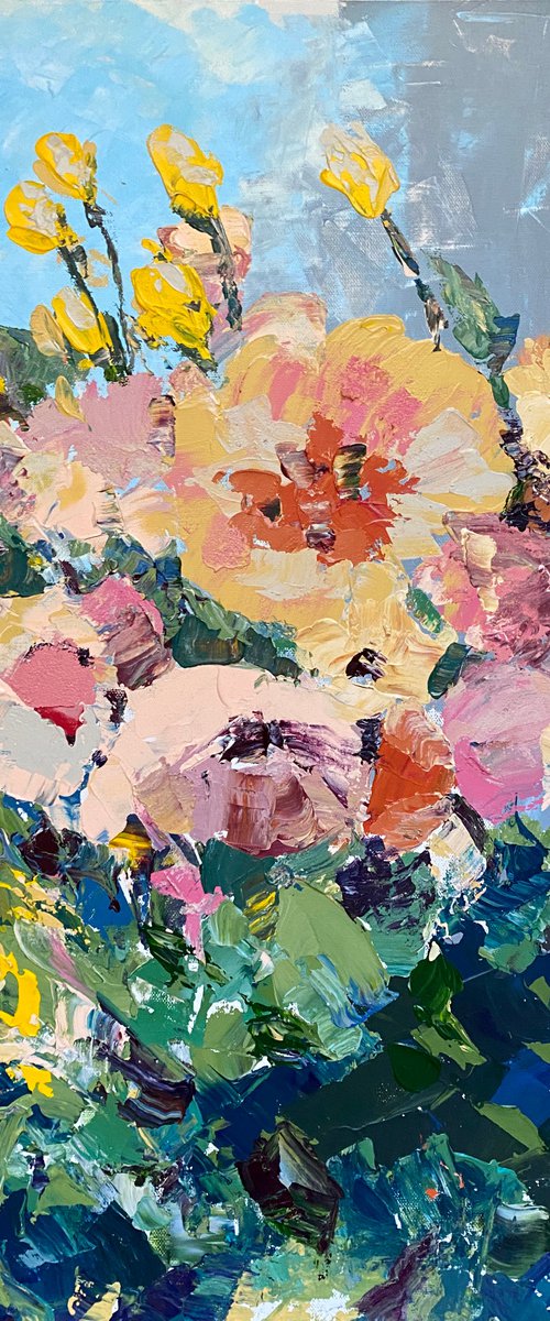 SPRING MEADOW - original floral painting on canvas, wall decor, impasto painting, gift idea by Oksana Petrova