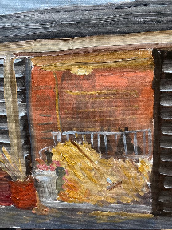 Donkeys in the barn. Plein Air