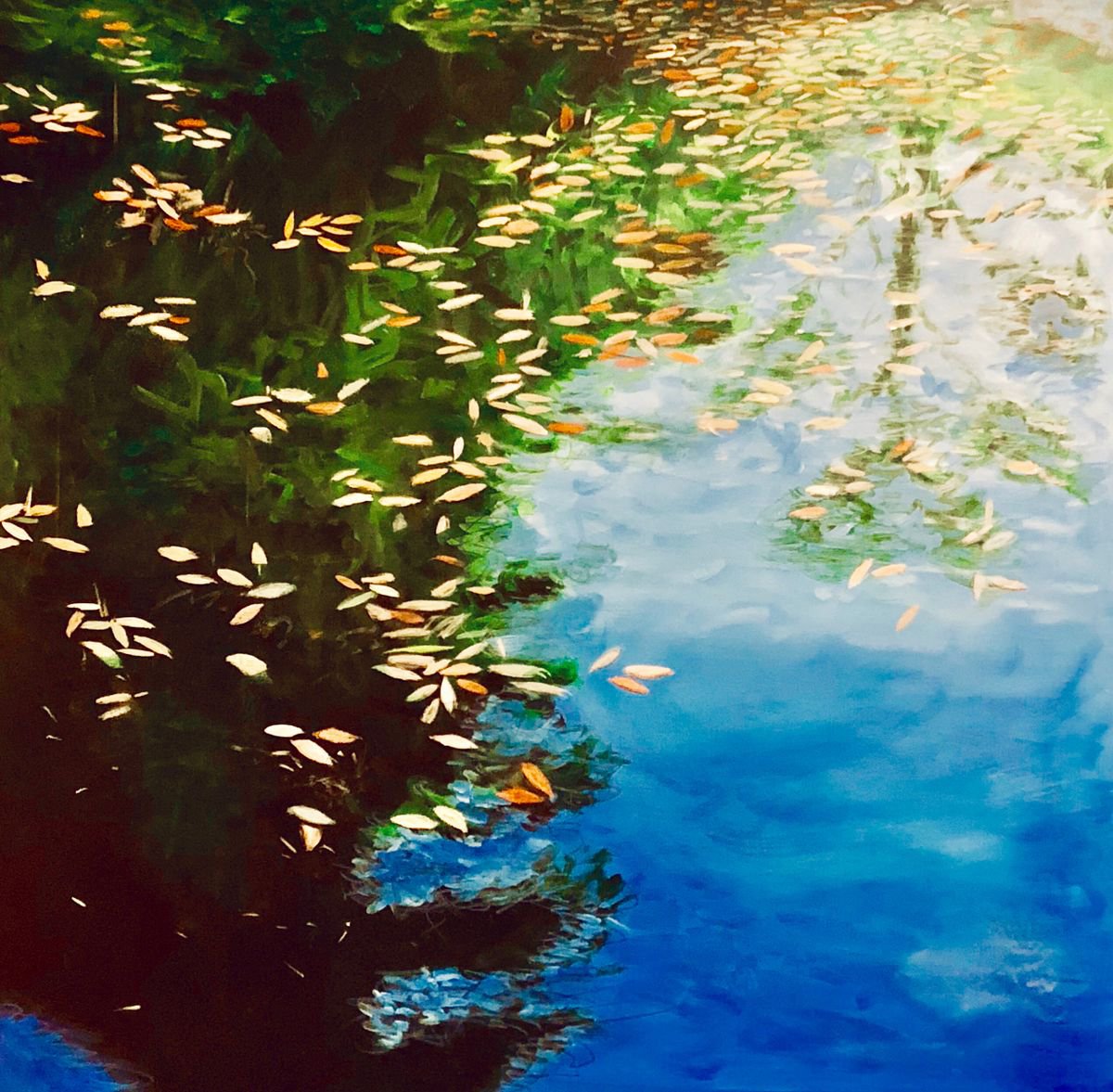 Expressive Landscape Acrylic Painting By Shabs Beigh, 30 X 30", Floating Autumn ????, Original Artwork