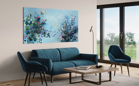 Extra large blue acrylic painting "Sky Blooms”