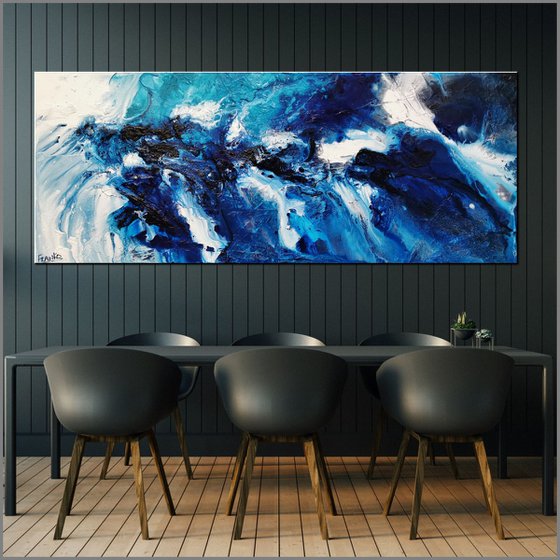 Teal Blue Candy 200cm x 80cm Blue Teal White Textured Abstract Art