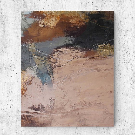 "Orange Flight 5" Cream brown abstract art