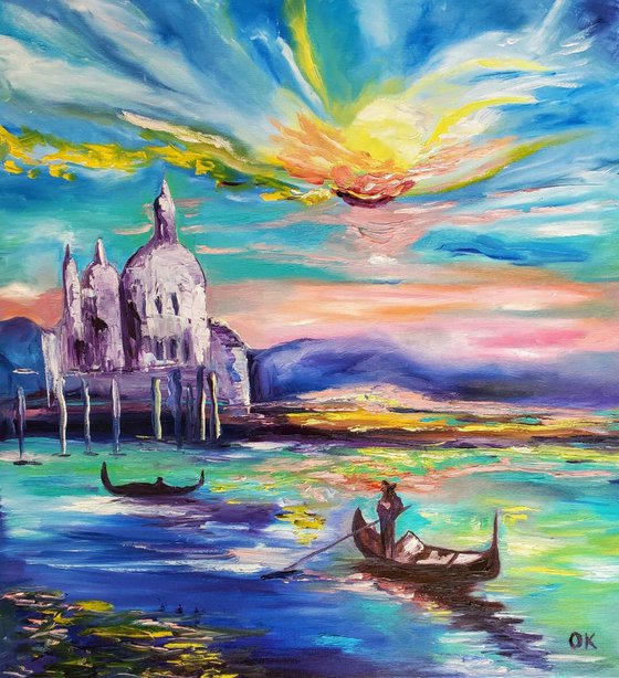 Morning in Venice, sunrise, landscape, oil painting