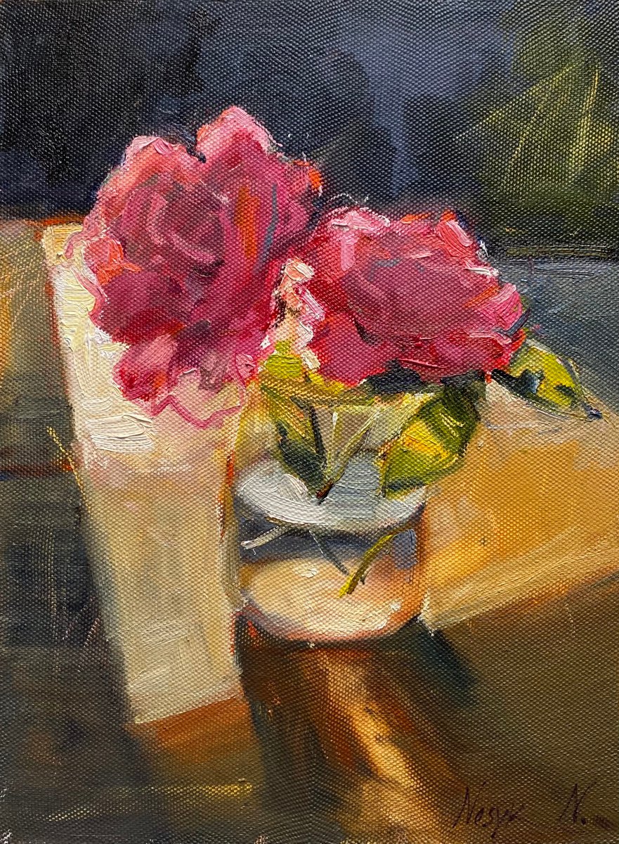 Morning roses 30x40cm | oil painting on canvas flowers by Nataliia Nosyk