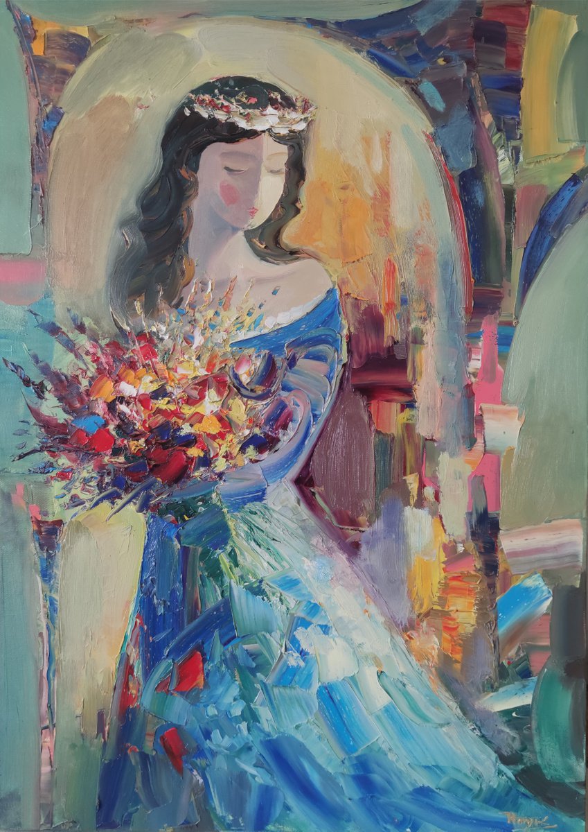 Bride 50x70cm ,oil/canvas, abstract portrait by Hayk Miqayelyan
