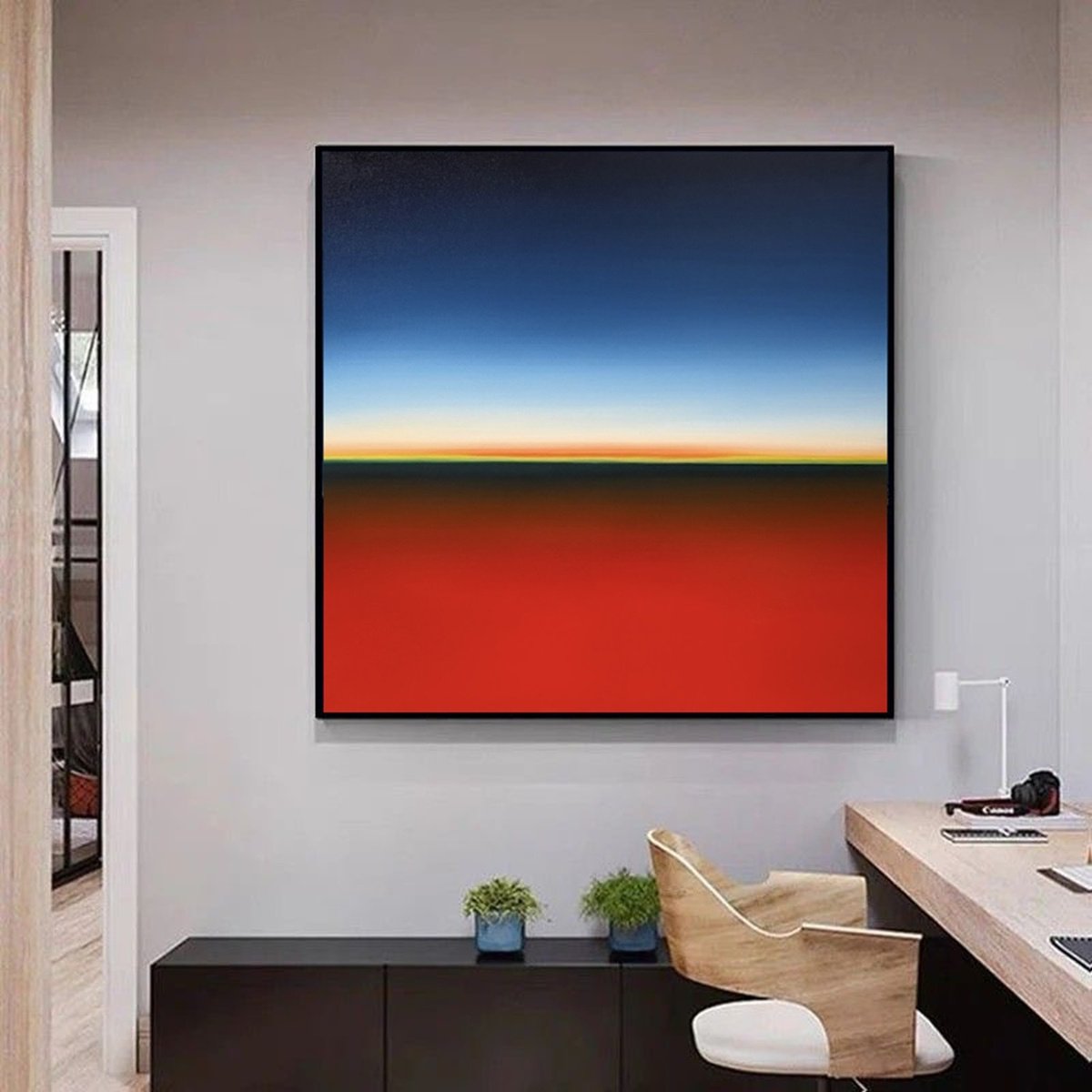 Surrealistic Landscape Oil Painting By Larissa Uvarova, 31 X 31", Deep Inside 93, Bright Sunset, Original Artwork