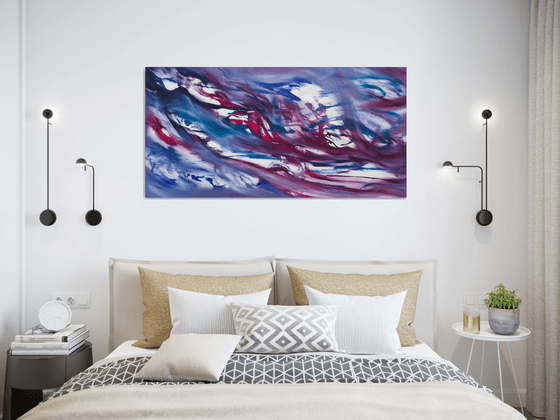 Blue & Red Experience, abstract emotional painting, 120x60 cm