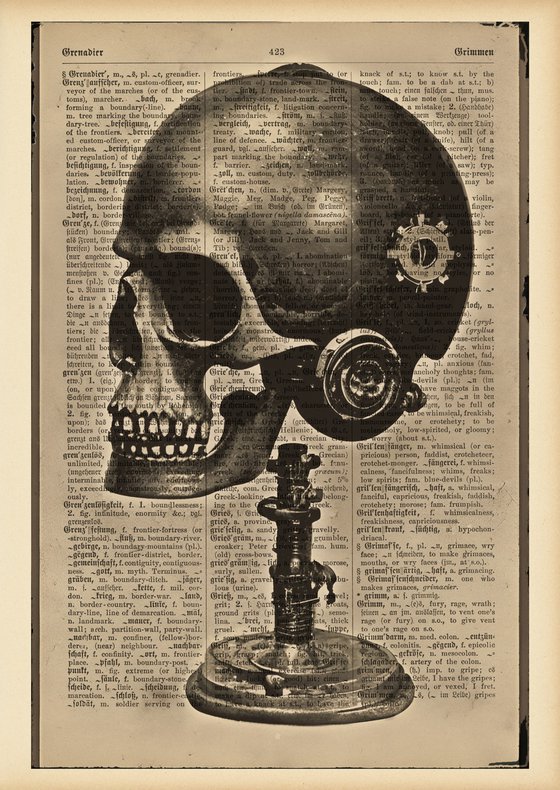 Skull Marvels - Collage Art on Dictionary Vintage Book Page