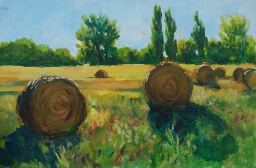 Bales of hay.60X40cm.Original acrylic painting. by Vitaliy Koriakin