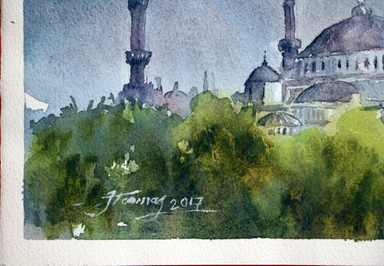 A Mosque in Istanbul, Watercolor on Paper, 21 x 29 cm