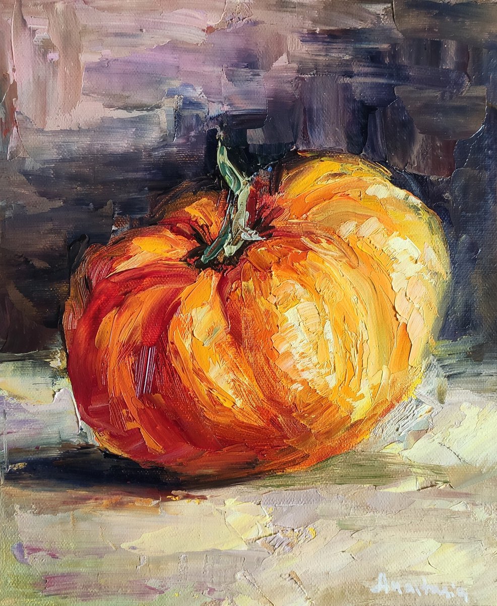 Halloween Decor Tasty Pumpkin Fruits & Vegetables Vegan Art Sunny Orange by Anastasia Art Line