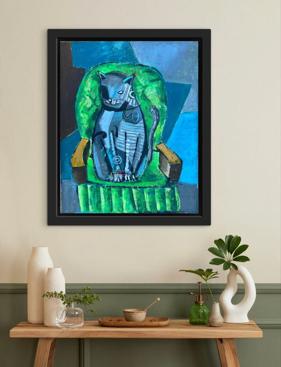 Cat in a green sofa