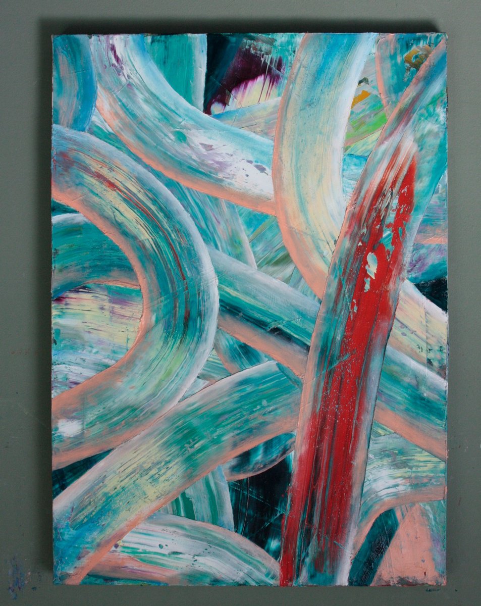 Geometric Abstract Oil Painting By Giuseppe Pastore, 20 X 28, Nothing To Declare, Original Artwork