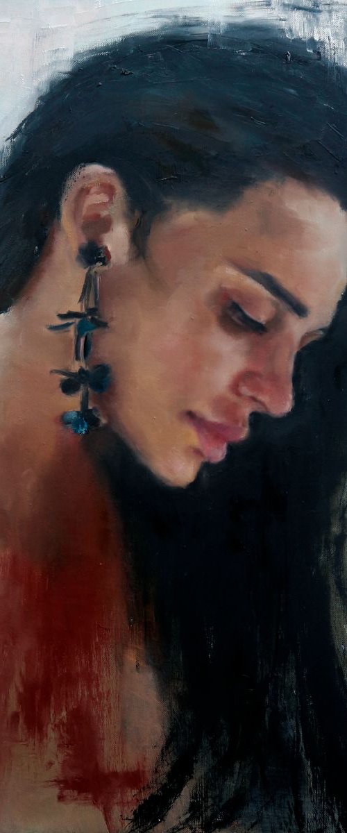 Oil Portrait painting of woman Original on Canvas by Anna Lubchik