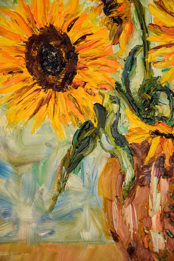 Sunflowers palette knife impasto oil painting on canvas