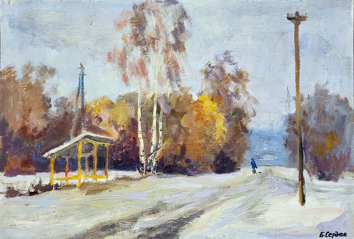 Impressionistic Landscape Oil Painting By Boris Serdyuk, 19 X 14, Winter Serdyuk, Original Artwork