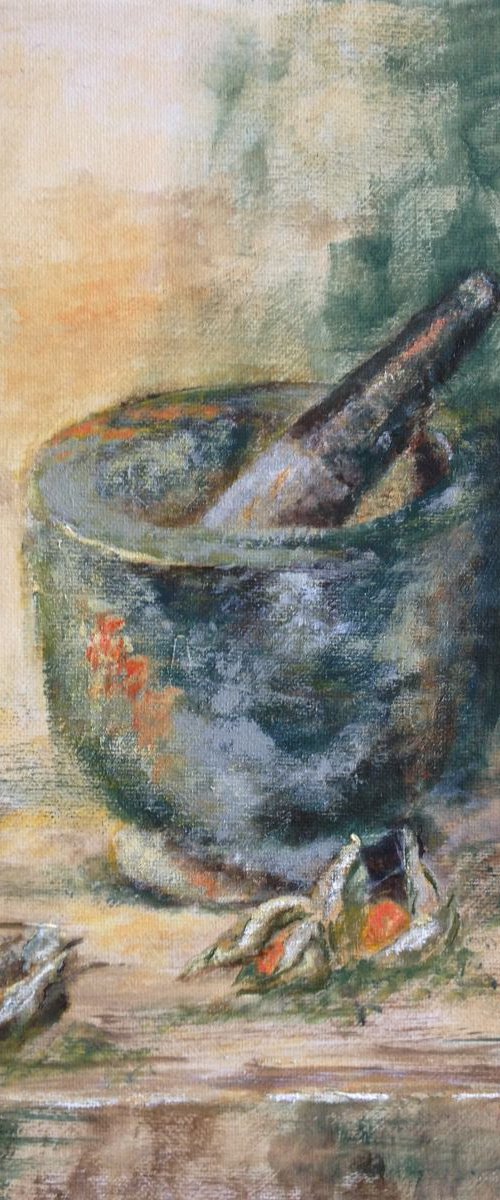 Pestle and Physalis by Rebecca Pells