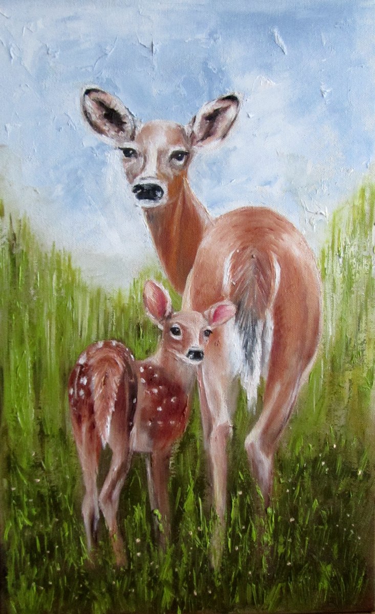 The rustle of the wind in grass. Deers by Ira Whittaker