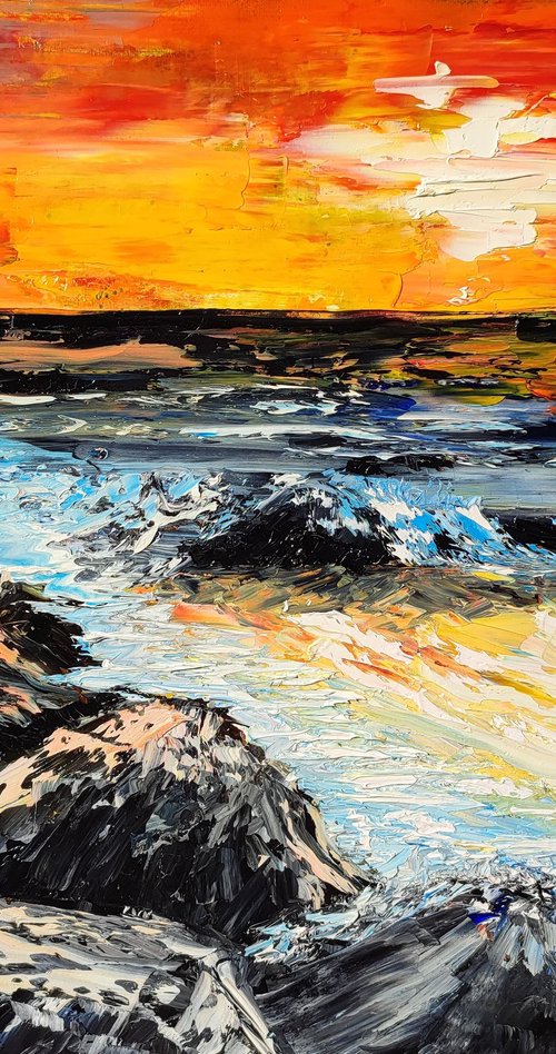 Sea, original impressionistic oil painting, gift art, landscape painting by Nataliia Plakhotnyk