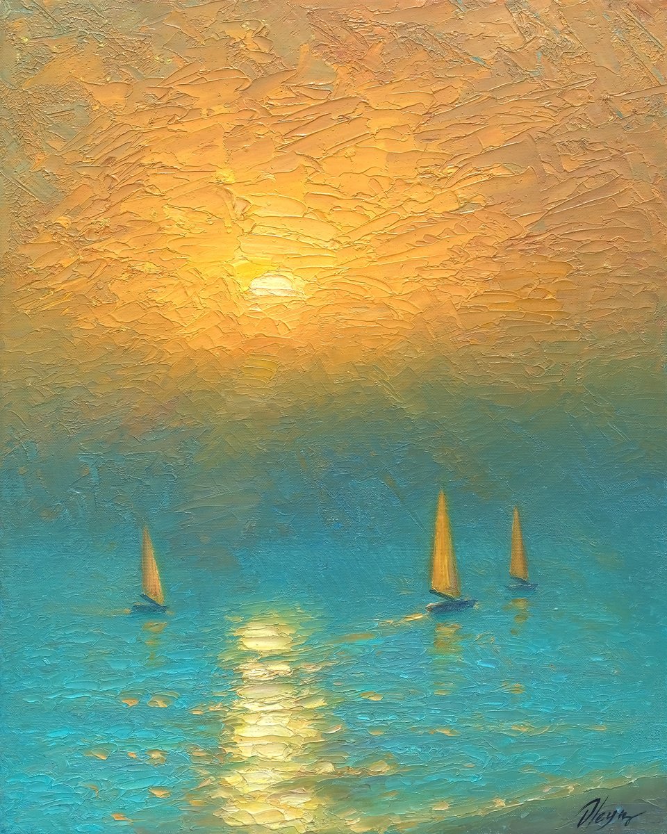 Impressionistic Landscape Oil Painting By Dmitry Oleyn, 16 X 20, Sea, Original Artwork