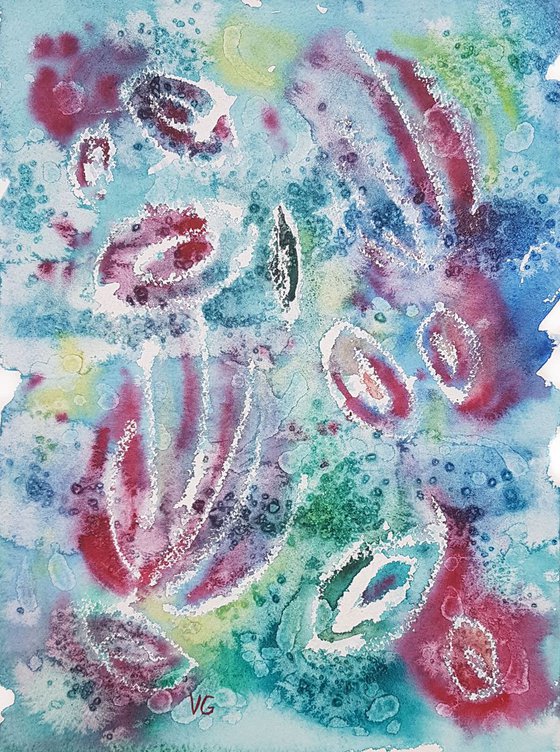 "Life at the bottom of the sea" Abstract Watercolor Painting. Abstract Art.