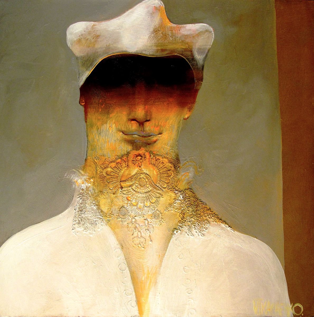 Urban And Pop Portrait Acrylic Painting By Victor Tkachenko, 24 X 24", White Cardinal, Original Artwork