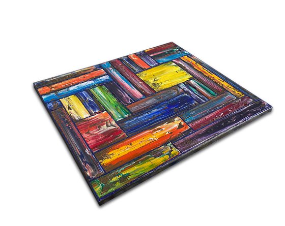 "Mini Technicolor" - Original PMS Abstract Textured Oil Painting on Canvas, 20 x 16 inches