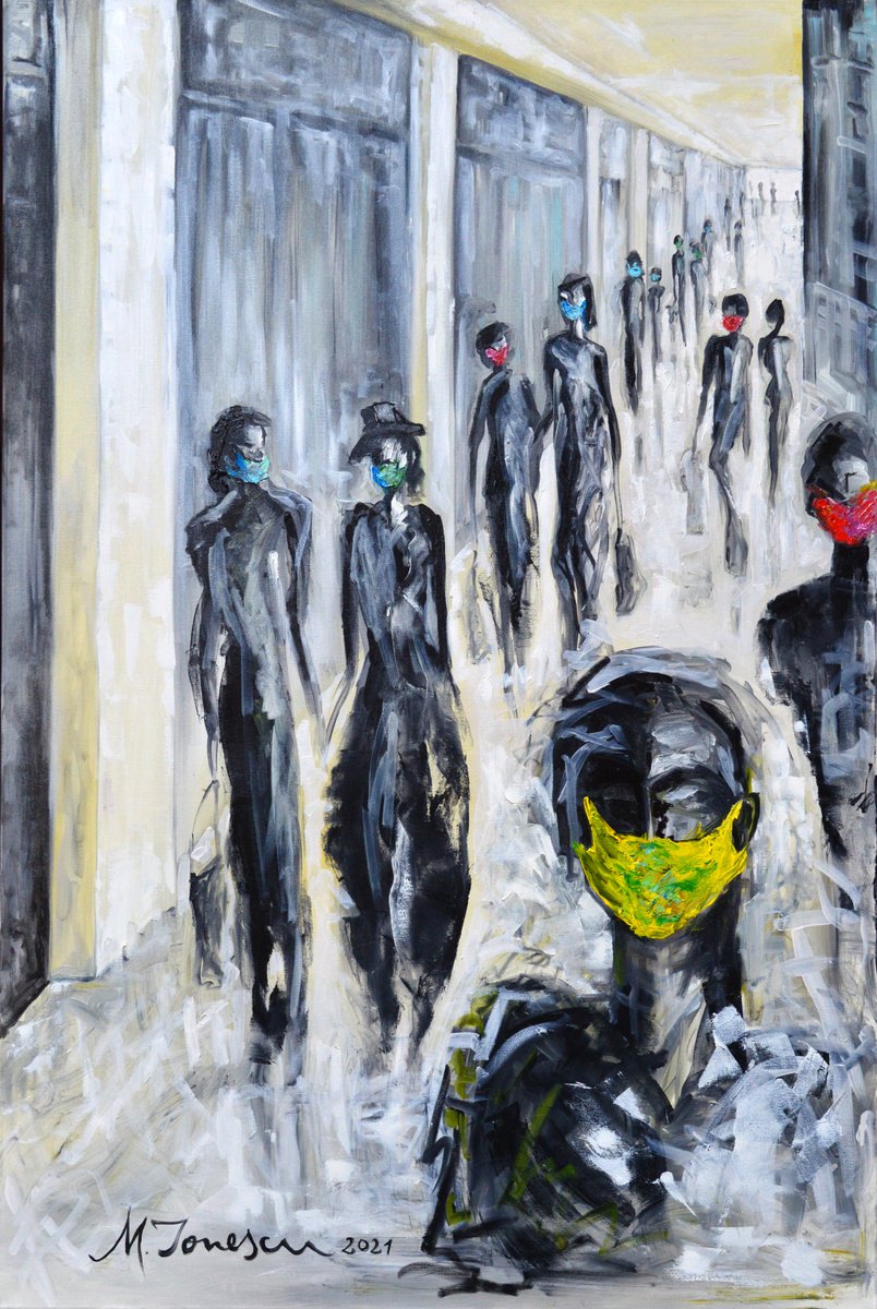 Expressive Portrait Oil Painting By Mihaela Ionescu, 39 X 59", "Monochromatic", Original Artwork