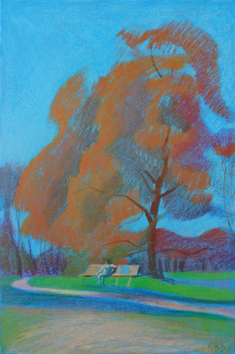 Impressionistic Landscape Pastel Drawing By Vasyl Koval, 16 X 24", Autumn Serenit?, Original Artwork