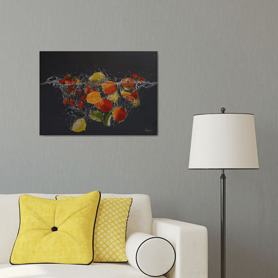 Splash! - fruits - still life -photorealistic painting