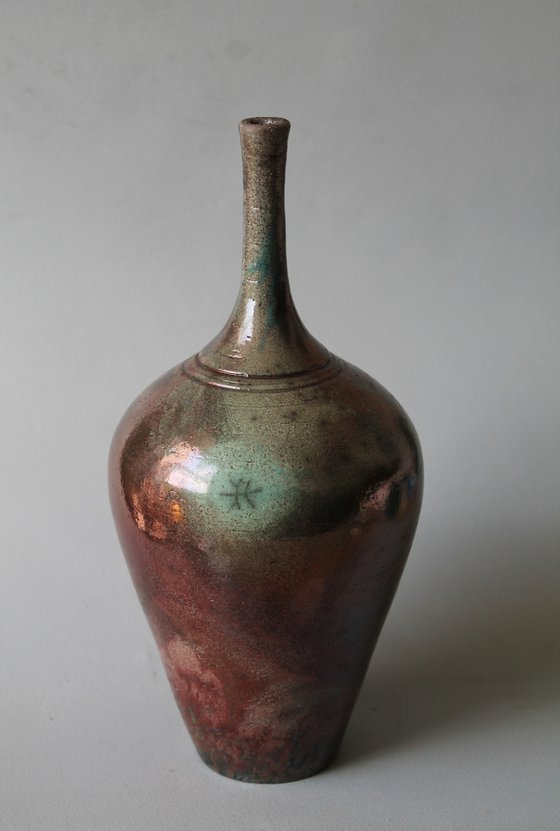 Raku Vessel Slender Bottleneck