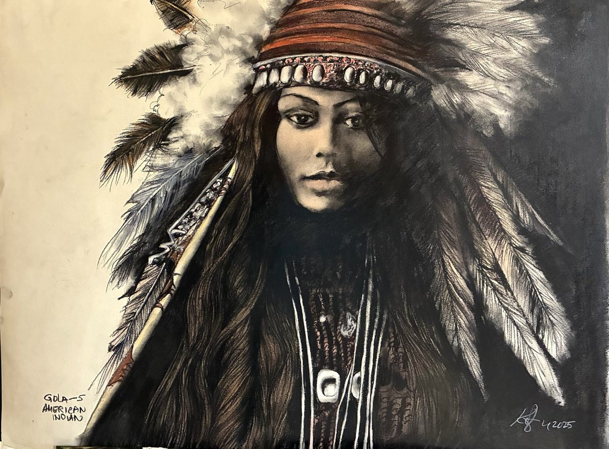 Photorealistic Pastel Drawing , Gola -5 Native American By David Kofton, 27 X 20, Artwork For Sale On Artfinder