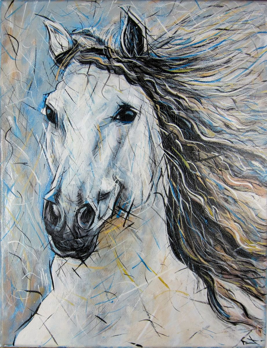 Expressive Animal Painting By Lionel Le Jeune, 11 X 14", Cheval Camarguais, Original Artwork