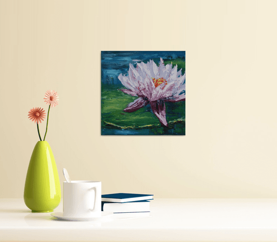 WATER LILY IV. 7"x7"  PALETTE KNIFE / From my a series of mini works WORLD OF WATER LILIES /  ORIGINAL PAINTING