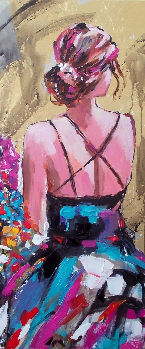 Hold This Moment -woman  acrylic mixed media  painting on canvas-Ballerina painting by Antigoni Tziora