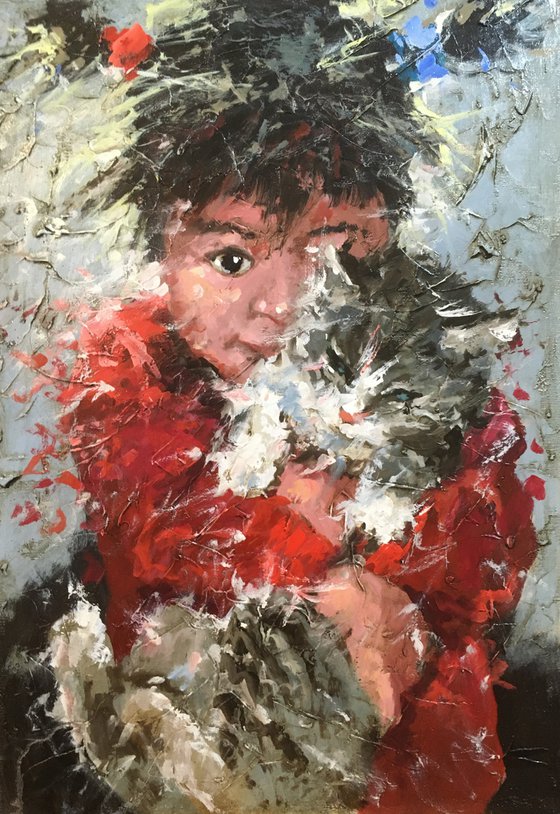 girl with a kitten